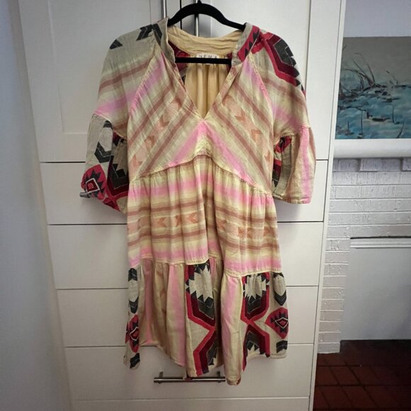 Boho mini tiered dress with short sleeves - Picture 1 of 8